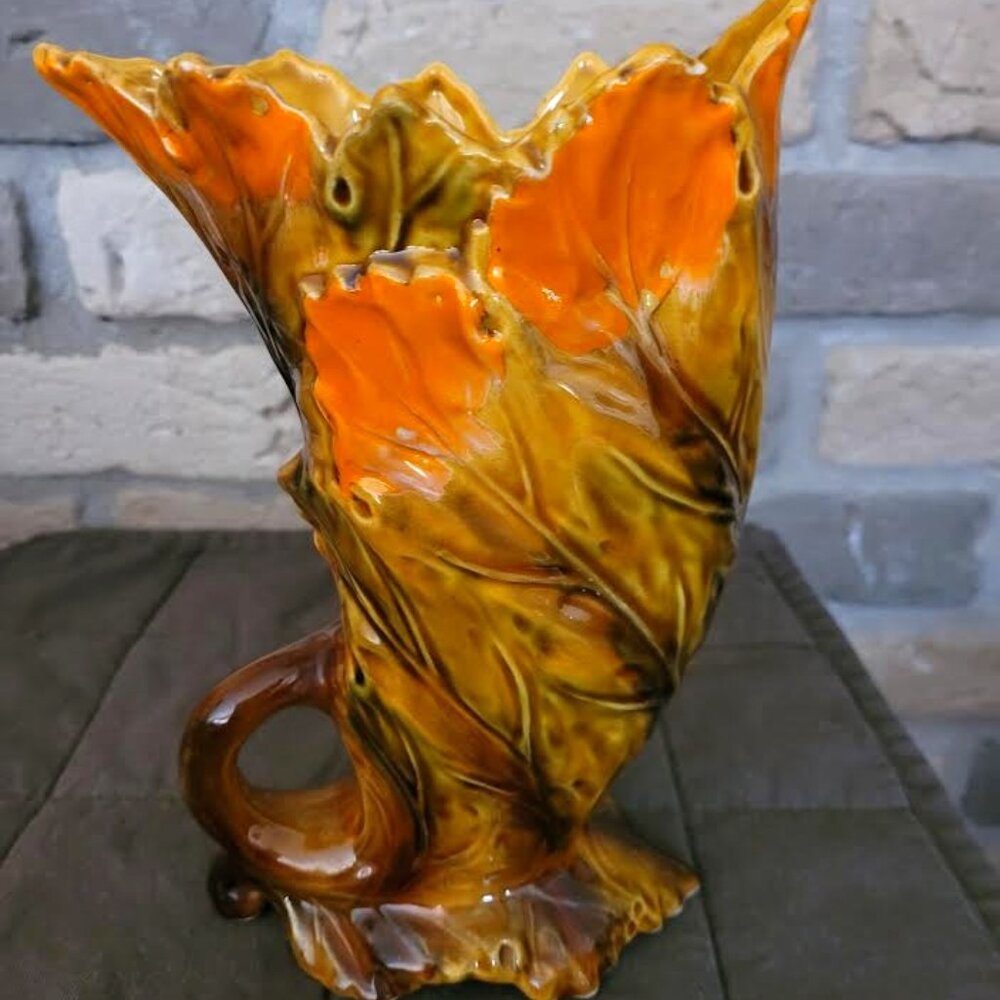 Vase, vintage cornucopia autumn leaf